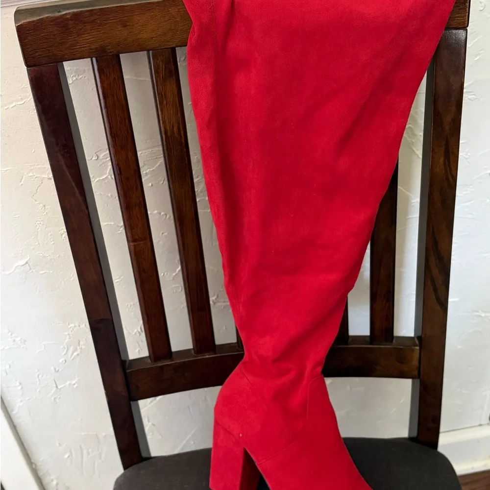 Torrid Faux Red Suede Block Heel Women's Knee Boots